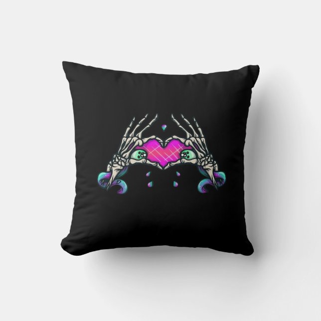 Cojín Decorativo En la muerte - Manos Skeleton Heart (Anverso)