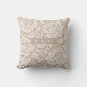 Cojín Decorativo Encaje de marfil personalizado para novia elegante