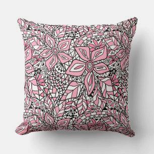 Cojín Decorativo Encaje de red de flores patrón blanco rosa negro