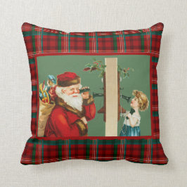 Cojín Decorativo Encantador Chica por teléfono con Santa en Plaid