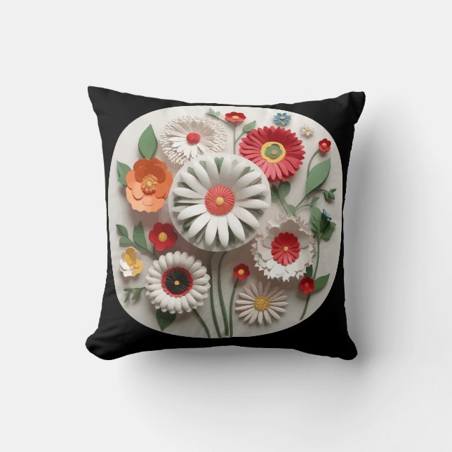 Cojín Decorativo Encantador Diseño de Ronda Floral 3D (Anverso)