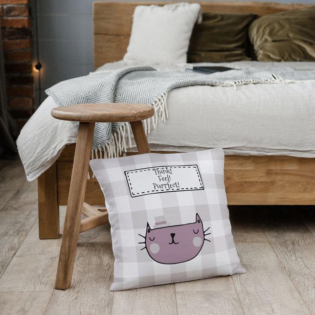 Cojín Decorativo Encantador gato Purrfect Buffalo plaid (Charming Cat Lover's Purrfect Buffalo Plaid Throw Pillow front)