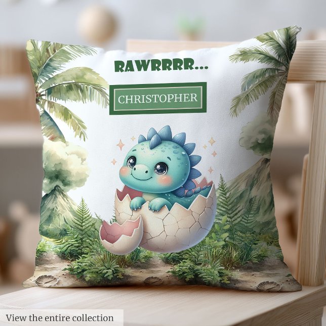 Cojín Decorativo Encantador Hatching Nursera de Dinosaurios (Charming Hatching Soon Baby Dinosaur Nursery Throw Pillow)