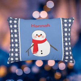 Cojín Decorativo Encantador muñeco de nieve azul con nombre