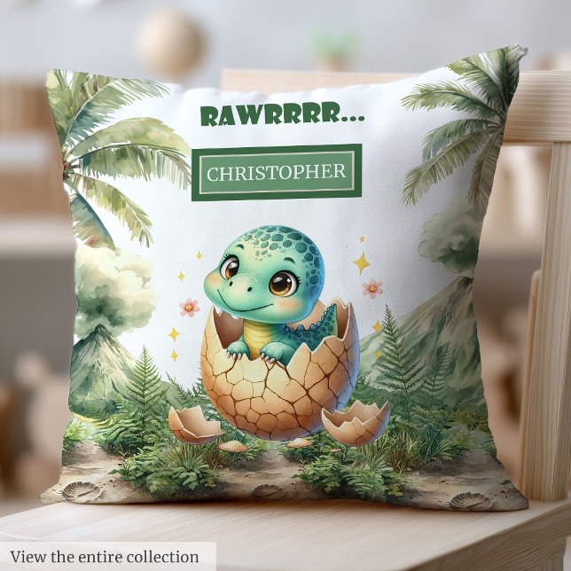 Cojín Decorativo Encantador odio pronto dinosaurio bebé personaliza (Lovely Hatching Soon Baby Dinosaur Personalized Throw Pillow)