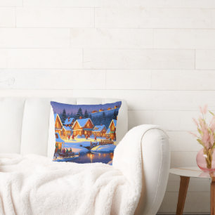 Cojín Decorativo Encantador pueblo cubierto de nieve Invierno de Ma