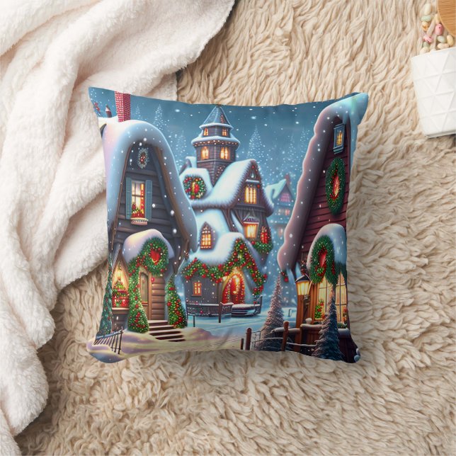 Cojín Decorativo Encantador pueblo de Navidades nevados (Manta)