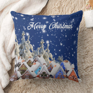 Cojín Decorativo Encantador pueblo en Navidad en medio de la nieve