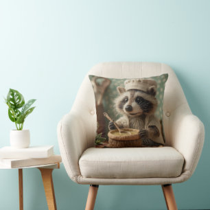 Cojín Decorativo Encantador y amable chef de Raccoon que agita un b