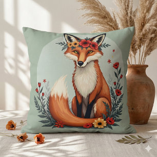 Cojín Decorativo Encantador zorro floral arte popular del bosque