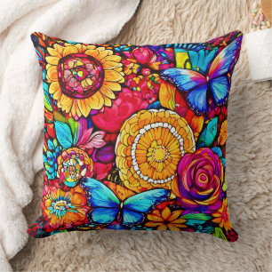 Cojín Decorativo Encantadora Tapiz Floral de Mariposa