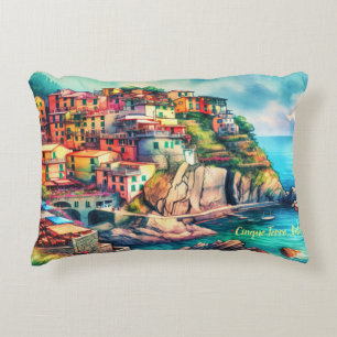 Cojín Decorativo Encanto costero Italia Acuarela Cinque Terre  