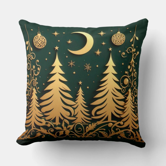 Cojín Decorativo Enchanted Night – Moonlit Christmas Tree Pattern (Anverso)