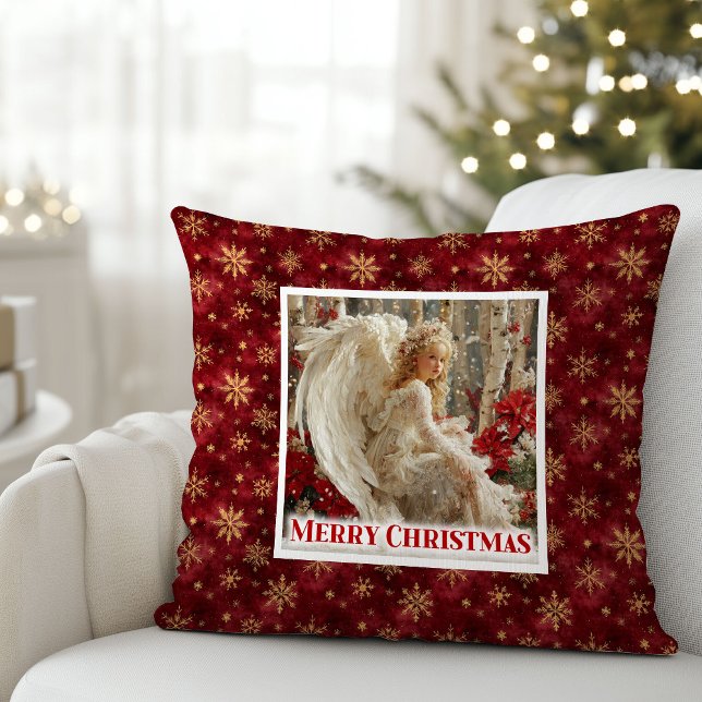 Cojín Decorativo Enchanting Angel Red Gold Cozy Christmas Gift   (Enchanting Angel Red Gold Cozy Christmas Gift Pillow)