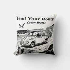 Cojín Decorativo Encuentra tu ruta Gráfico de surf vintage Bug