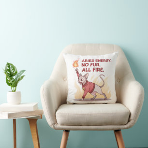 Cojín Decorativo Energía de Aries Gato Sphynx Sin Pelo Todo Fuego A