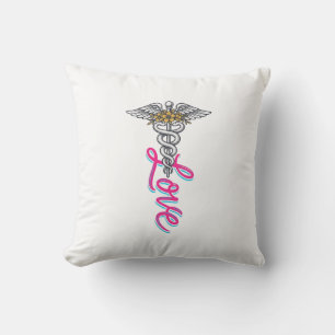 Cojín Decorativo Enfermera Amor Caduceo Floral Médico Diseño Vertic
