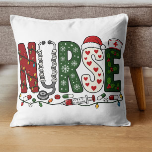 Cojín Decorativo Enfermera de Navidad vibrante Diseño médico festiv