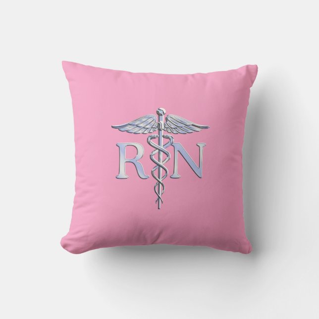 Cojín Decorativo Enfermera inscrita Plata Caduceus Decoración rosa  (Anverso)