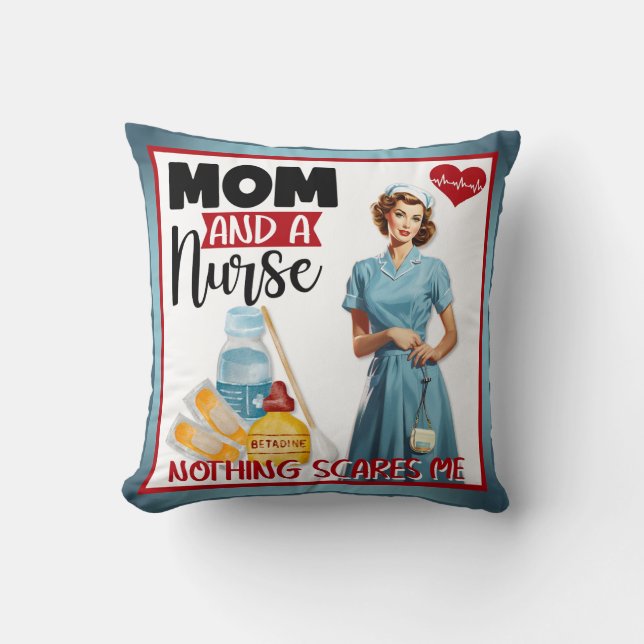 Cojín Decorativo Enfermera nostálgica cute pinup mamá y enfermera (Anverso)