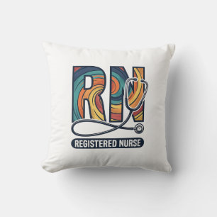 Cojín Decorativo Enfermera Registrada RN Diseño Vectorial Vintage A