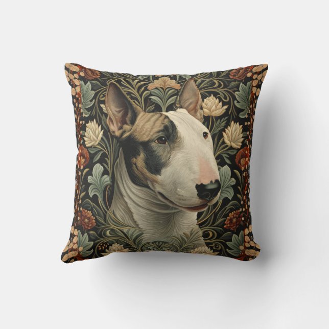 Cojín Decorativo English Bull Terrier William Morris Style Floral (Reverso)