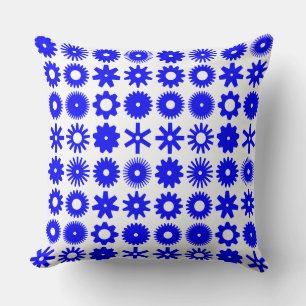 Cojín Decorativo Engranajes - Azul sobre Blanco