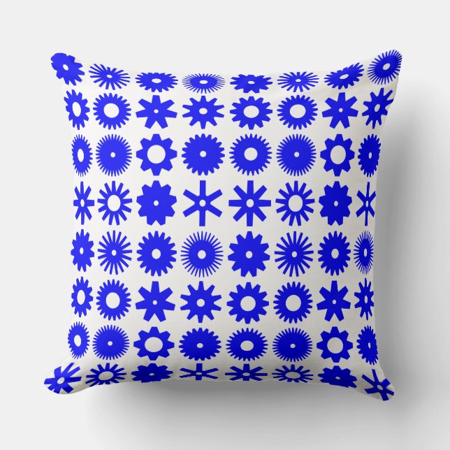 Cojín Decorativo Engranajes - Azul sobre Blanco (Anverso)