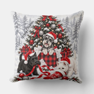 Cojín Decorativo Enredo de envoltorio de Navidad Scottie Schnauzer