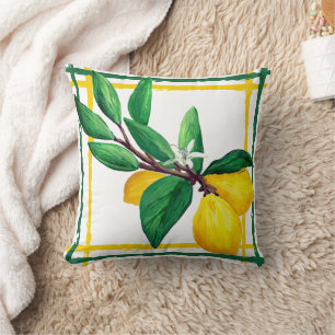 Cojín Decorativo Enrejado de Hojas de Limón Cítrico Amarillo Verde