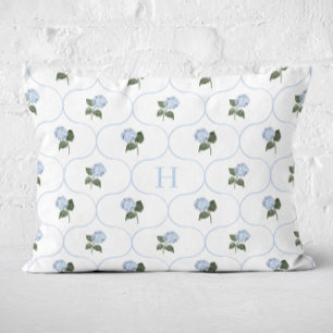 Cojín Decorativo Enrejado de Hortensia Azul con Monograma  
