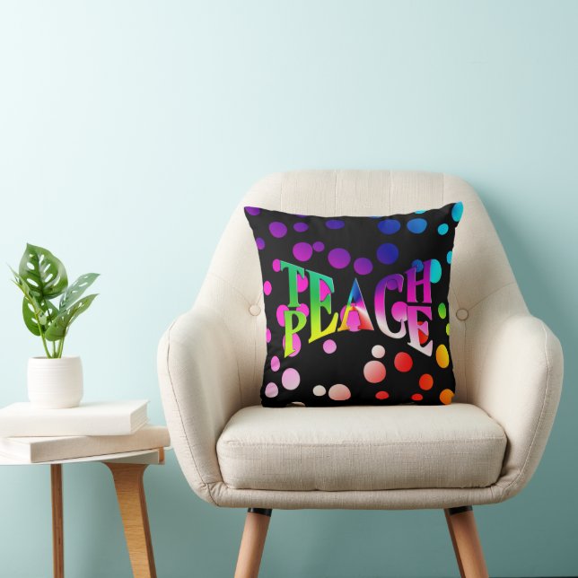 Cojín Decorativo ENSEÑAR PAZ Gráfico Arcoiris Sobre Puntos De Polka (Silla)