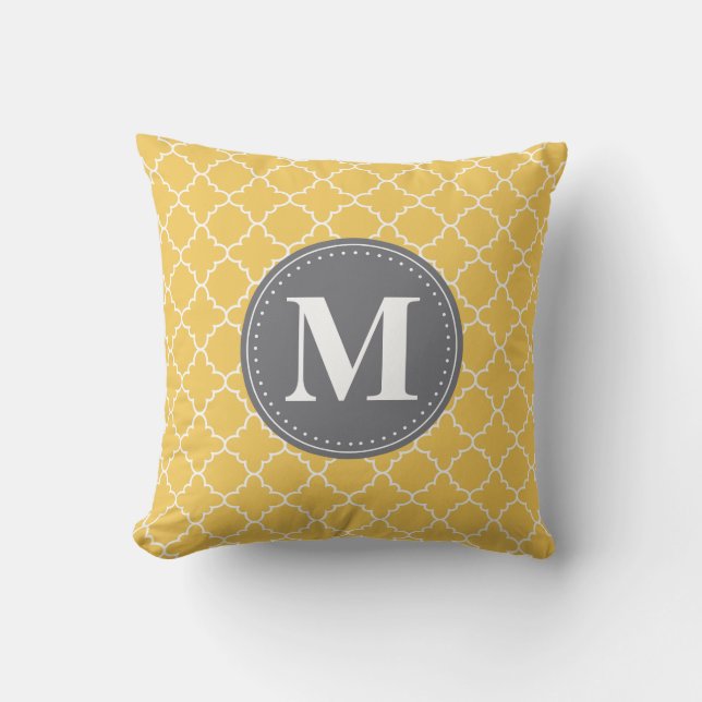 Cojín Decorativo Entramado marroquí monogramado en amarillo / gris (Anverso)