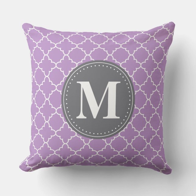 Cojín Decorativo Entramado marroquí monogramado en Lilac / Gris (Anverso)
