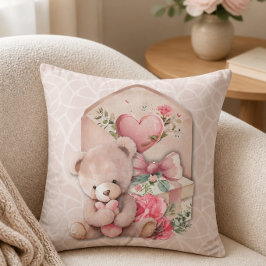 Cojín Decorativo Entrega Especial Oso de Peluche Adorable 