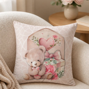 Cojín Decorativo Entrega Especial Oso de Peluche Adorable 