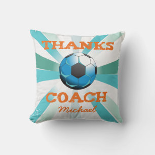Cojín Decorativo Entrenador de Fútbol Gracias, Naranja sobre Verde 