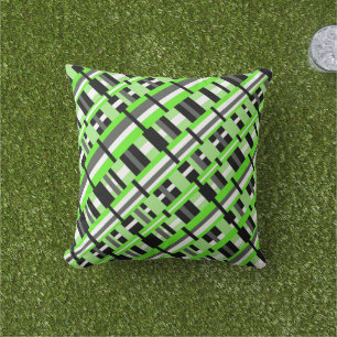 Cojín Decorativo Envasado en verde limón, negro y gris diagonal