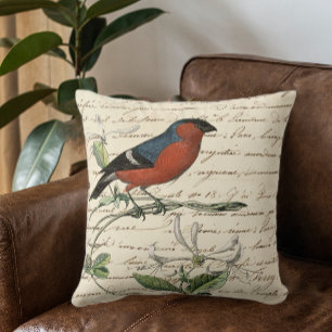 Cojín Decorativo Ephemera de pájaro elegante