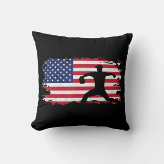 Cojín Decorativo Equipo de béisbol con lanzador de bandera estadoun