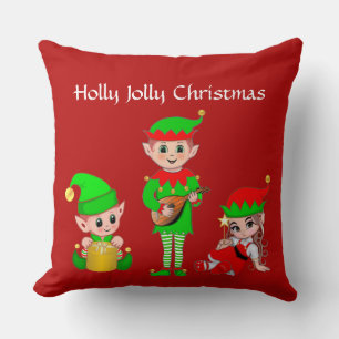 Cojín Decorativo Equipo de duendes modernos de Navidad en rojo