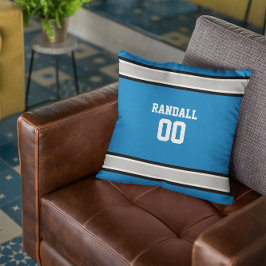 Cojín Decorativo Equipo de fútbol personalizado azul, plateado, neg