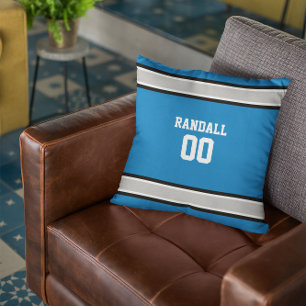 Cojín Decorativo Equipo de fútbol personalizado azul, plateado, neg