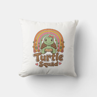 Cojín Decorativo Equipo de tortuga linda diseño floral arcoíris vec
