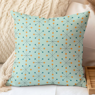Cojín Decorativo Era Atómica, Patrón MCM Aqua, Naranja, Turquesa