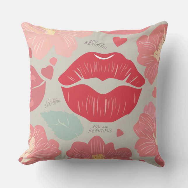 Cojín Decorativo Eres hermosas flores y besos (Anverso)