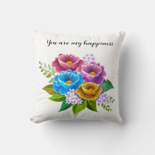 Cojín Decorativo "Eres Mi Felicidad" Romántico Floral Colorido