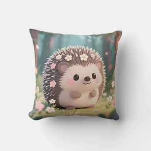 Cojín Decorativo Erizo Adorable con Flores Bosque Kawaii