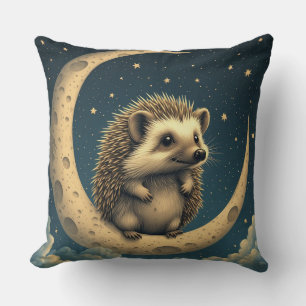 Cojín Decorativo Erizo Adorable Sentado en Luna Creciente