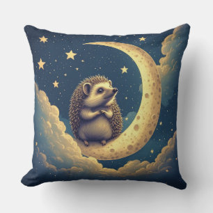 Cojín Decorativo Erizo Adorable Sentado en Luna Creciente